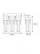 3 lépcsős 10"-os Szűrőház 3/4" csatlakozással, átlátszó házzal, dupla "O" gyűrűs - réz menetes