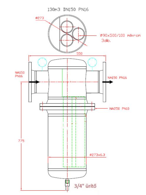 Karimás ipari technológiai szűrő DN150